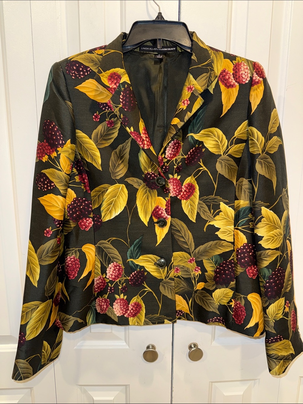 Printed Black Botanical Blazer with Yellow & Berry Accents